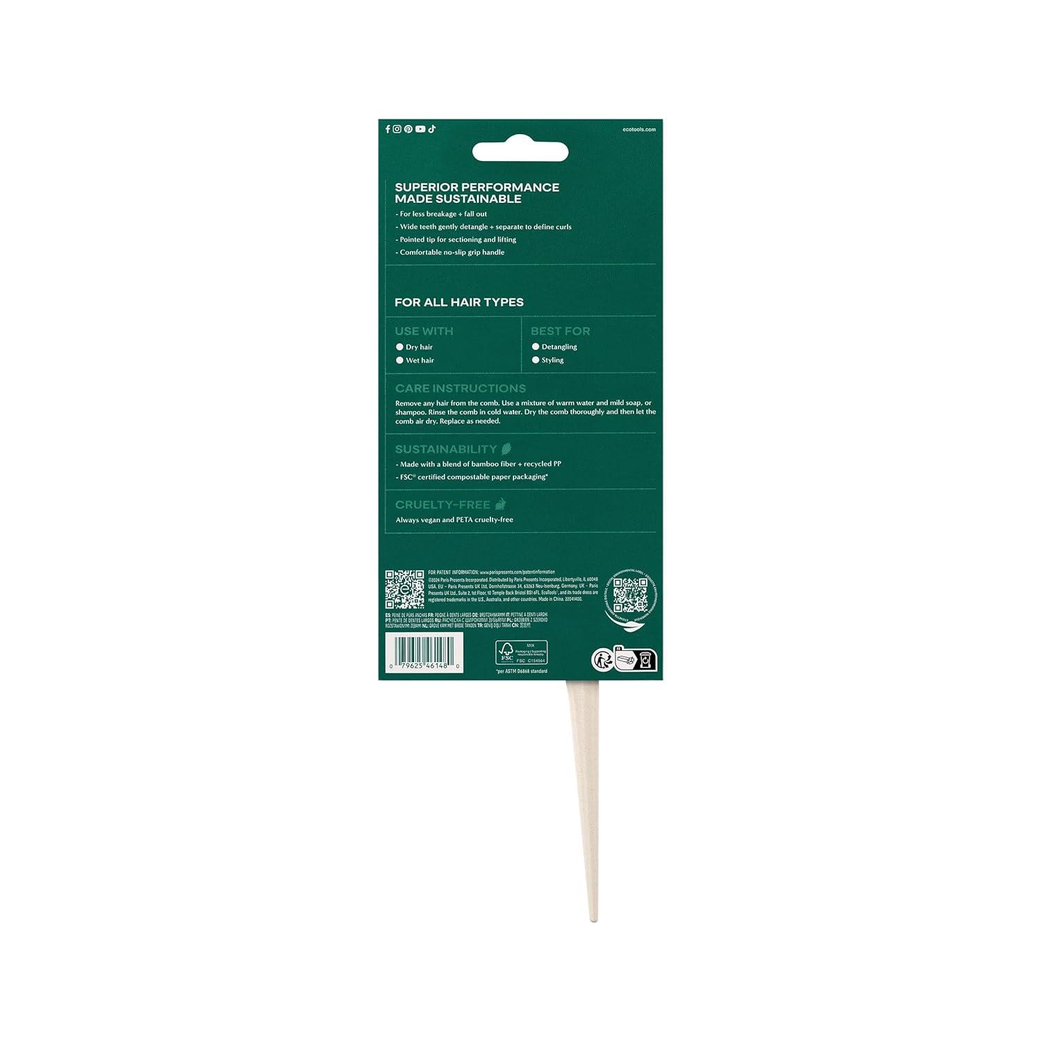 image:imageEcoTools DoubleSided Hair Comb WideTooth amp NarrowTooth Sides For Detangling amp Styling Sectioning Tip Bamboo Hair Comb for All Hair Types AntiBreakage Vegan amp CrueltyFree 1 CountDetangling Brush