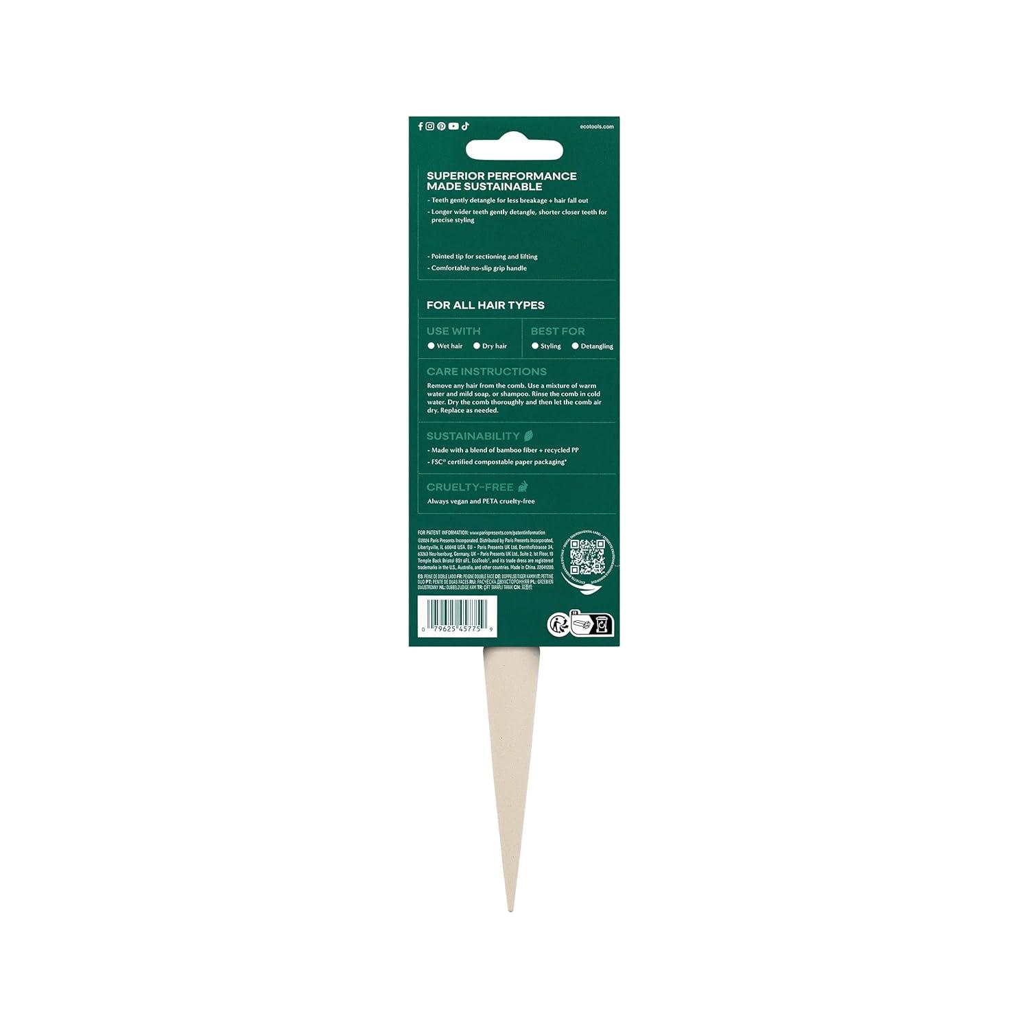 image:imageEcoTools DoubleSided Hair Comb WideTooth amp NarrowTooth Sides For Detangling amp Styling Sectioning Tip Bamboo Hair Comb for All Hair Types AntiBreakage Vegan amp CrueltyFree 1 CountDouble Sided Detangling Brush