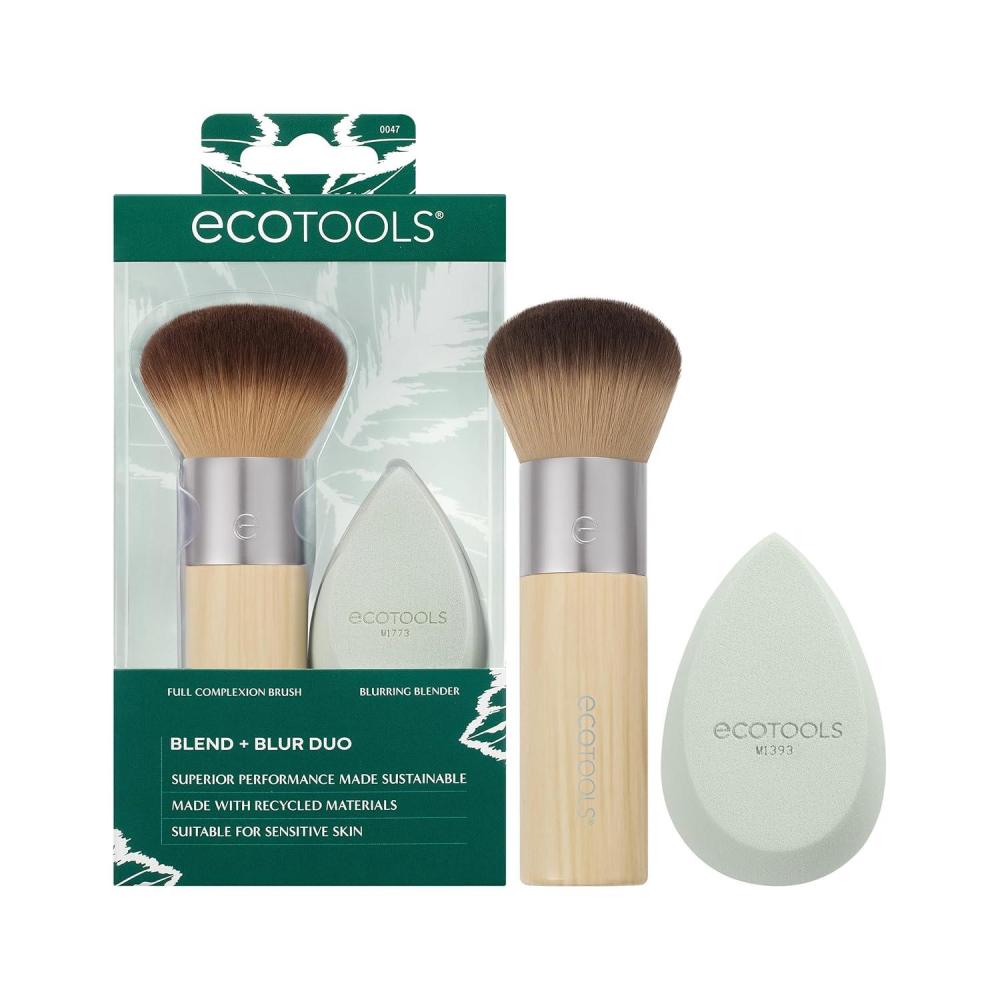 image:imageEcoTools Blend  Blur Makeup Brush and Sponge Duo Makeup Blender Sponge amp Foundation Brush For Liquid amp Cream Makeup Cloud Skin Eco Friendly LatexFree Cruelty Free amp Vegan 2 Piece Set