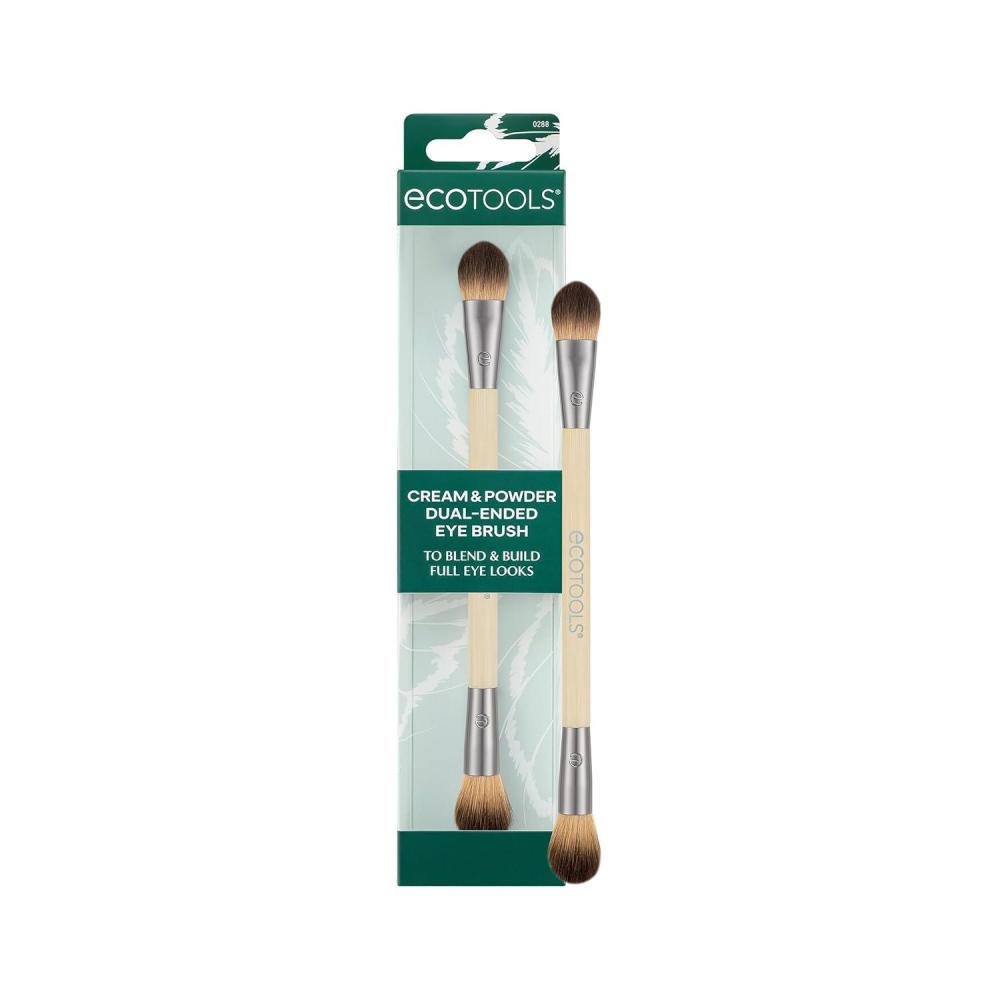 image:imageEcoTools Cream amp Powder DualEnded Eye Brush Flat amp Fluffy Eyeshadow Brush for Packing Blending amp Full Eye Looks Sustainable Makeup Brush Vegan amp CrueltyFree 1 Count