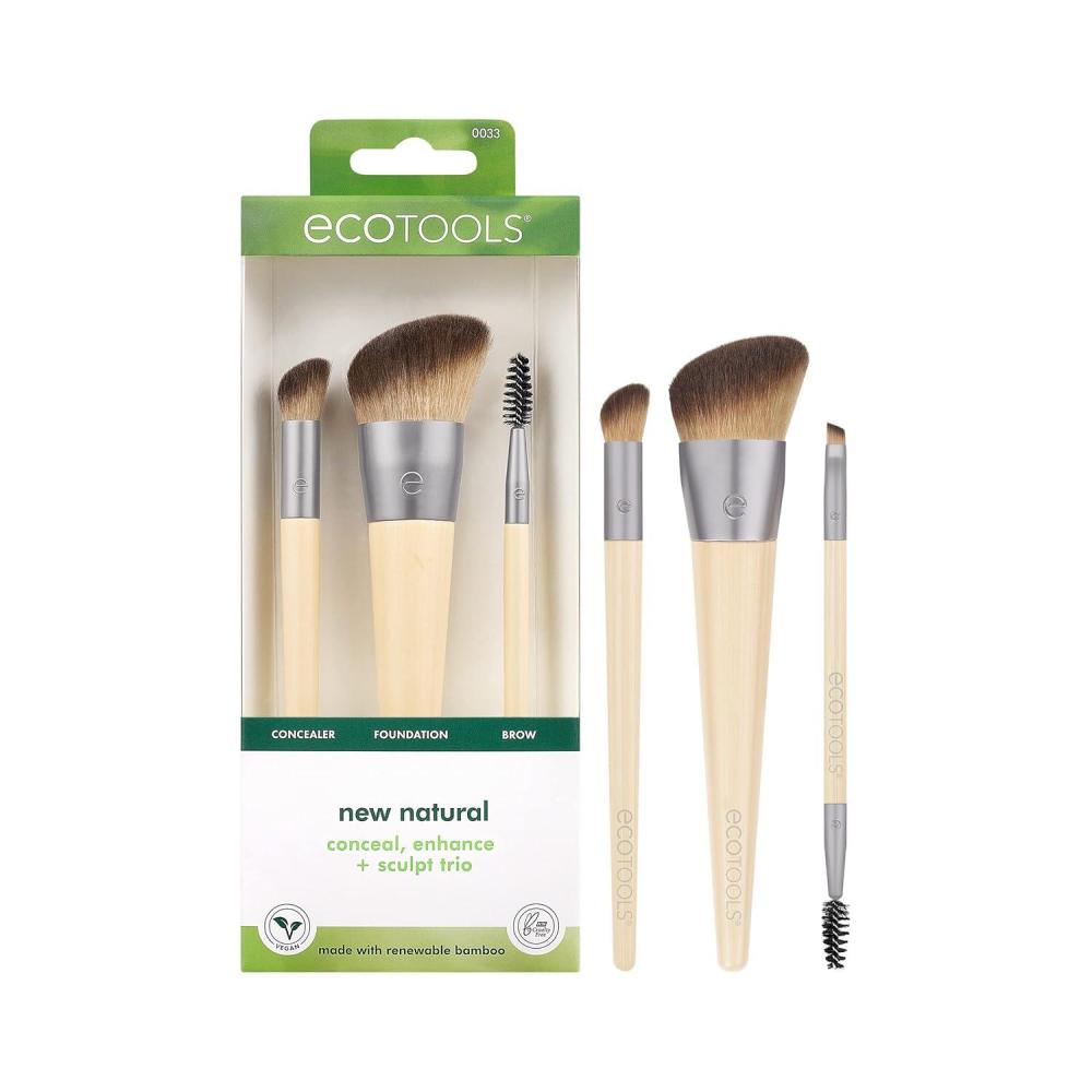 image:imageEcoTools New Natural Conceal Enhance amp Sculpt Trio Makeup Brushes For Foundation Concealer amp Brows Dense Synthetic Bristles For Sculpting Face Vegan amp CrueltyFree 3 Piece Set