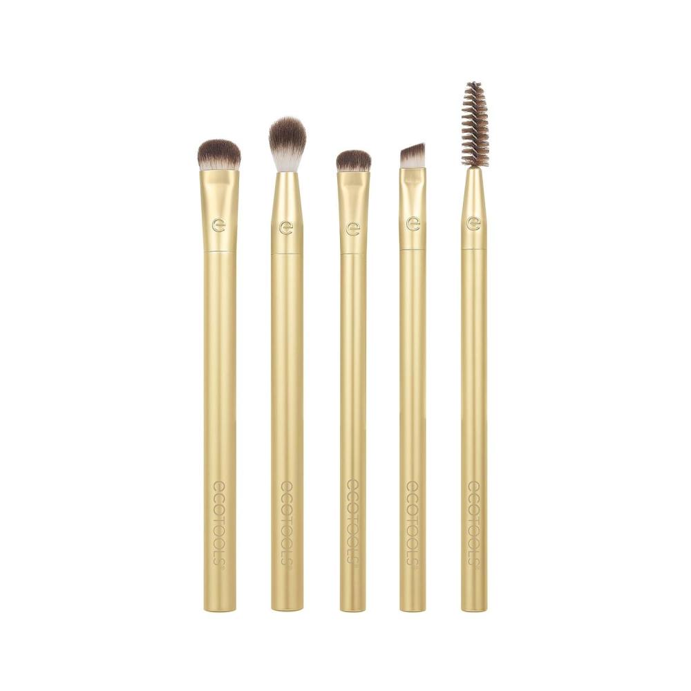 image:imageEcoTools Precious Metals Brightening Eye Kit Precision Makeup Brushes For Eyeshadow Brows amp Liner Ecofriendly Makeup Brush Set Sustainable Recycled Aluminum CrueltyFree Chrome 5 Piece Set