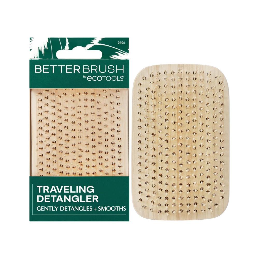 image:imageEcoTools Travel Detangler Hairbrush Gently Detangle amp Smooth Hair Brush For Wet Or Dry Hair Heat Resistant Mini Renewable Bamboo Hairbrush For Styling OnTheGo Vegan amp CrueltyFree 1 Count