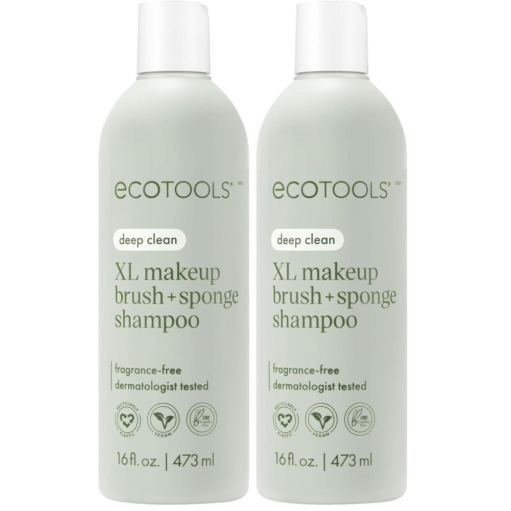 image:imageEcoTools XL Makeup Brush  Sponge Shampoo Removes Makeup Dirt amp Impurities From Makeup Brushes amp Makeup Blending Sponges FragranceFree Vegan amp CrueltyFree 16 fl oz473 ml 1 Count Clear16 Fl Oz Pack of 2