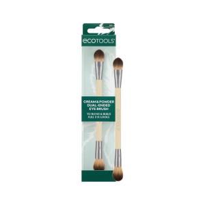 EcoTools Cream & Powder Dual-Ended Eye Brush, Flat & Fluffy Eyeshadow Brush for Packing, Blending & Full Eye Looks, Sustainable Makeup Brush, Vegan & Cruelty-Free, 1 Count