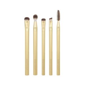 EcoTools Precious Metals Brightening Eye Kit, Precision Makeup Brushes For Eyeshadow, Brows, & Liner, Eco-friendly Makeup Brush Set, Sustainable Recycled Aluminum, Cruelty-Free, Chrome, 5 Piece Set