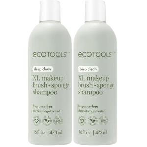 EcoTools XL Makeup Brush + Sponge Shampoo, Removes Makeup, Dirt, & Impurities From Makeup Brushes & Makeup Blending Sponges, Fragrance-Free, Vegan, & Cruelty-Free 16 fl. oz./473 ml, 1 Count, Clear(16 Fl Oz (Pack of 2))