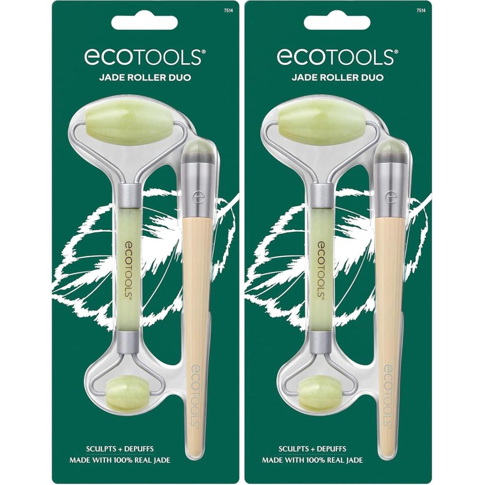 image:imageEcoTools Beauty Skin Care Tool Jade Facial Roller and Eye Roller Duo Face Roller and Massager Skincare and Sculpting Tool Reduces Under Eye Puffiness and Dark Circles 2 Piece Set2 Count Pack of 2