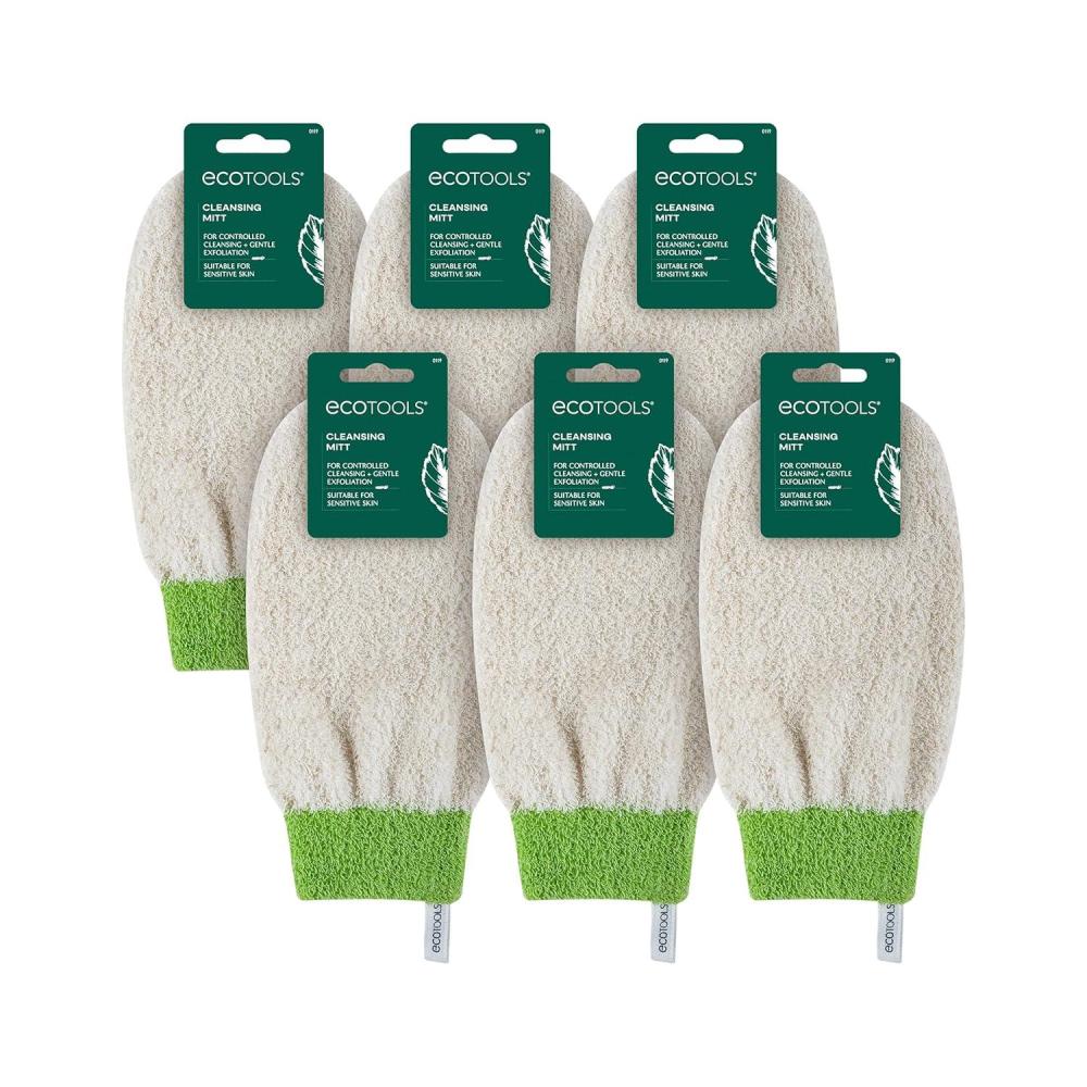 image:imageEcoTools Cleansing Mitt Exfoliating Glove For Bath amp Shower Removes Dry Skin amp Self Tanner Eco Friendly Shower Mitt Provides Gentle Exfoliation Precise Clean CrueltyFree Green 6 Count