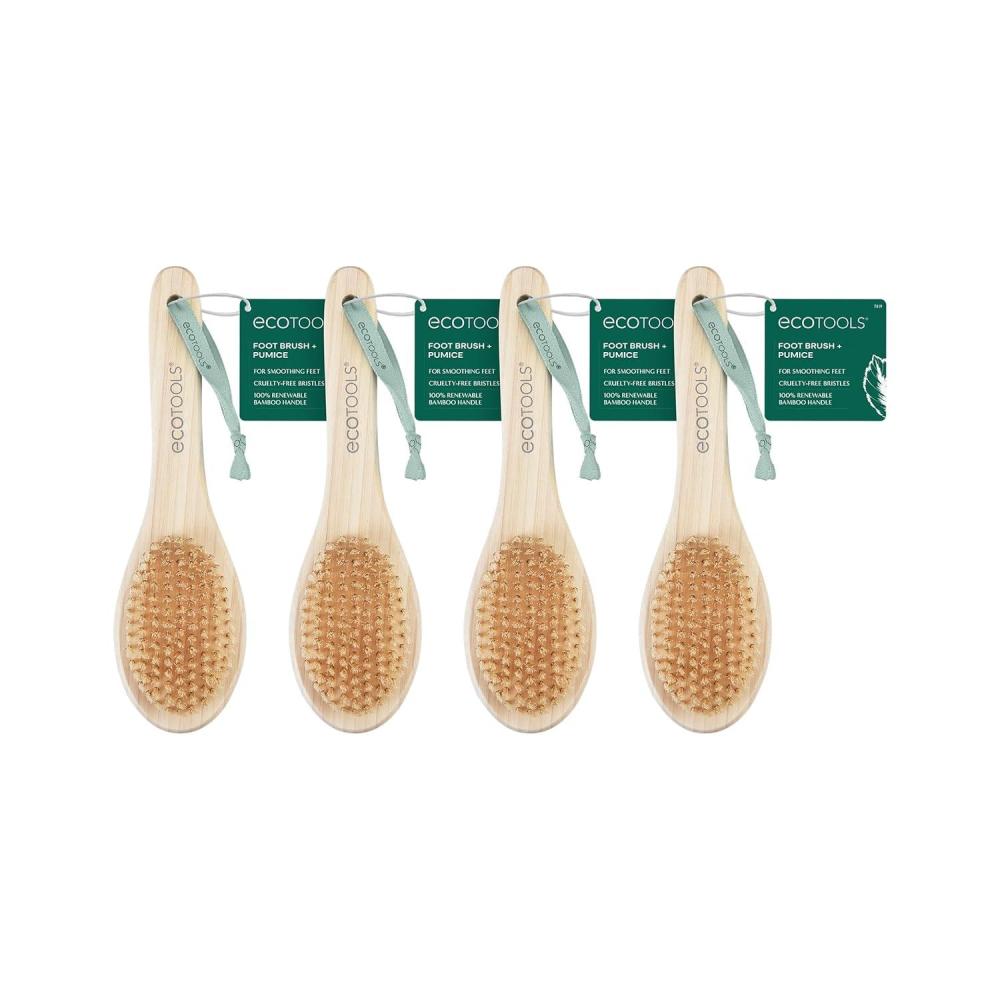 image:imageEcoTools Foot Brush  Pumice Foot Scrubber Brush for Cleansing amp Dead Skin Removal Reveal Smooth Soft Feet Foot Brush for Shower amp Bath EcoFriendly CrueltyFree Bristles 4 Count