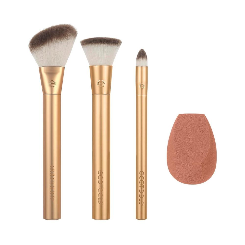 image:imageEcoTools Precious Metals Cheek amp Eye Highlight Makeup Brush Kit for Eyeshadow Blush amp Powder Products Eco Friendly Cruelty Free Face Brushes Recycled Aluminum Chrome 4 Piece SetBronze Face Blend  4 Piece Set