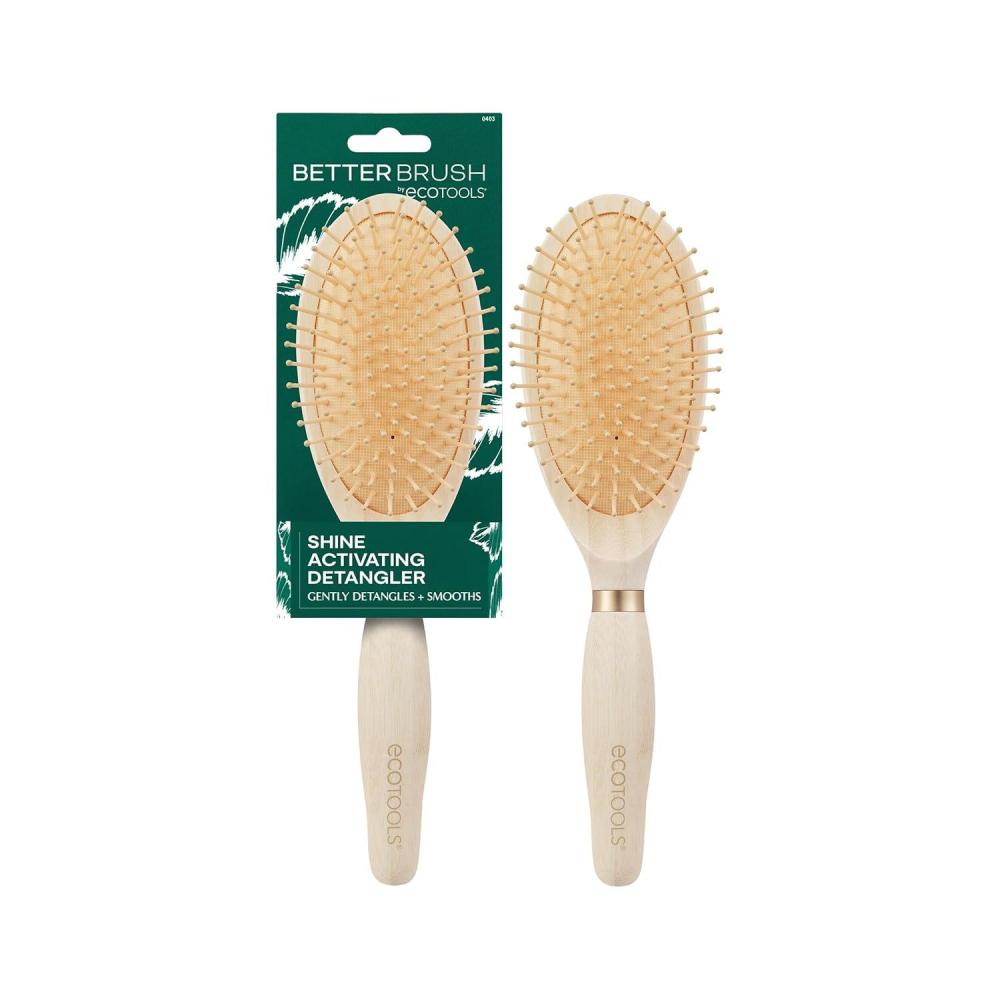 image:imageEcoTools Shine Activating Detangler Hairbrush Brush For Wet Or Dry Hair Gently Detangle amp Style Hair Heat Safe Paddle Brush Flexible Bristles Renewable Bamboo Vegan amp CrueltyFree 1 Count