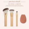 EcoTools Precious Metals Cheek & Eye Highlight Makeup Brush Kit, for Eyeshadow, Blush, & Powder Products, Eco Friendly, Cruelty Free Face Brushes, Recycled Aluminum, Chrome, 4 Piece Set(Bronze Face Blend  4 Piece Set)
