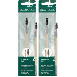 EcoTools Eyebrow Brush Duo, Tame, Sculpt & Fill in Brows, Multipurpose For Eyebrow Gel, Powder, & Cream, Dual-Ended Spoolie & Angled Brow Brush, Eco Friendly, Cruelty-Free, & Vegan, 1 Count(1 (Pack of 2))