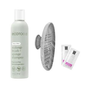 EcoTools Professional Makeup Cleaner Set for Makeup Brushes, Brush and Makeup Sponge Cleansing Shampoo + Real Techniques Textured Makeup Brush Cleaner Mat with Cleansing Gel, Hypoallergenic, 4 Piece