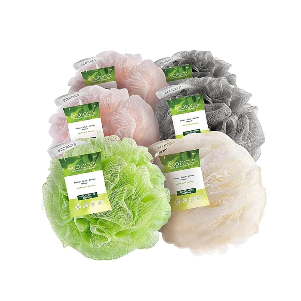 image:imageEcoTools Delicate EcoPouf Bath Sponge Made With Recycled Materials Exfoliating Bath Pouf Loofah for Shower amp Bath In Assorted Colors Green White Pink and Gray Perfect for Men amp Women 6 Count