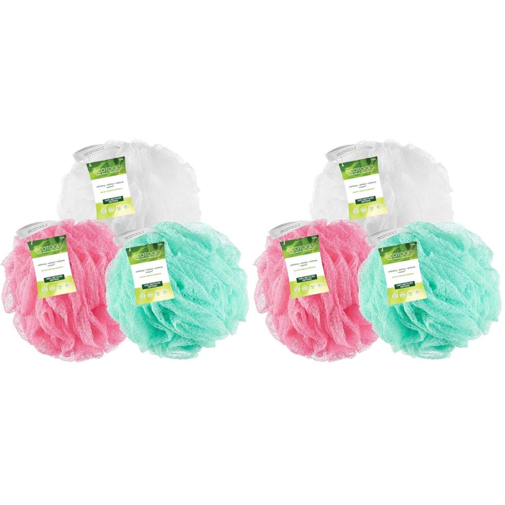 image:imageEcoTools Exfoliating EcoPouf 3 Pack Shower Loofah Scrubs amp Cleanses Pouf with Recycled Netting Exfoliation Removes Dead Skin EcoFriendly Bath Accessory CrueltyFree Color May Vary 60g Each3 Count Pack of 2