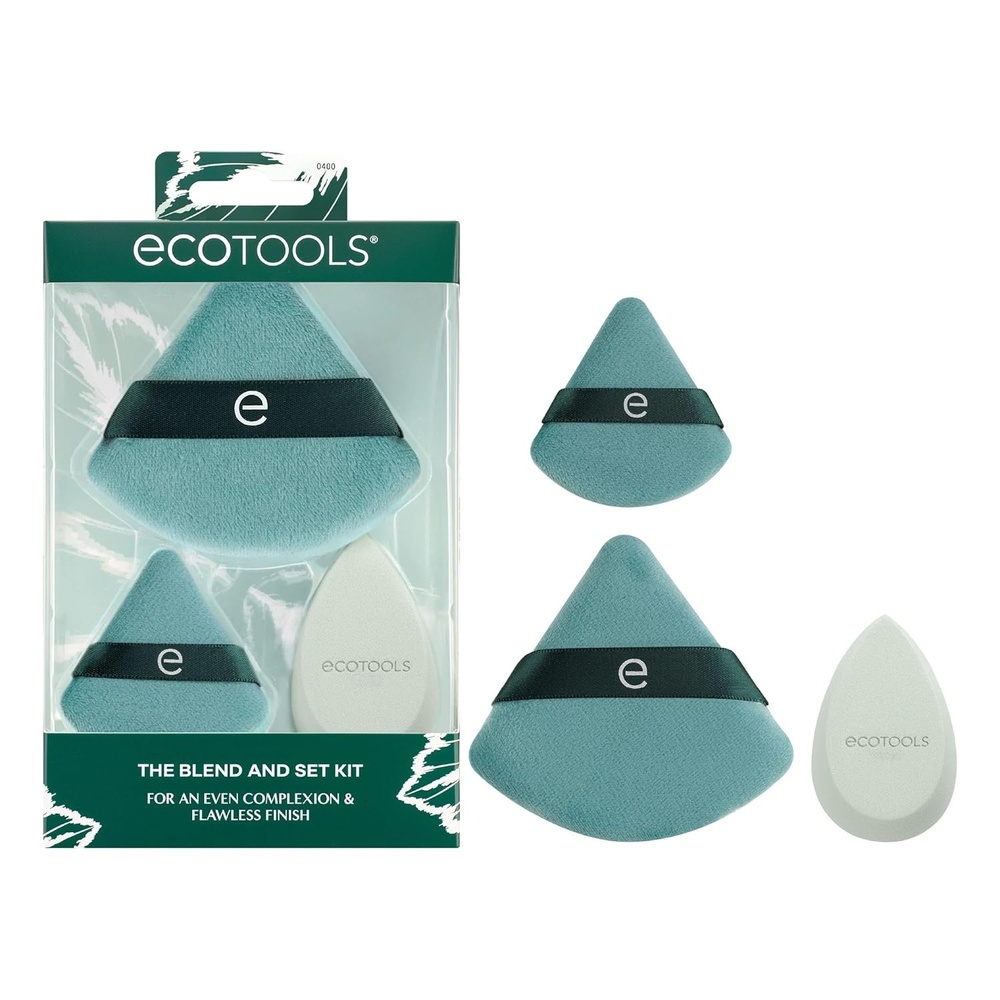 image:imageEcoTools 3 Piece Blend and Set Makeup Sponge and Powder Puff Set Makeup Puff amp Foundation Blender for Base Aplication amp Setting Cruelty Free amp Vegan