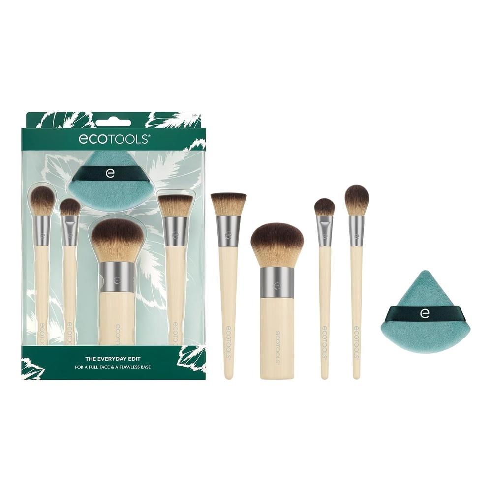 image:imageEcoTools 5 Piece Everyday Edit Makeup Brush Set Eco Friendly Makeup Brushes with Powder Puff TravelFriendly Vegan amp CrueltyFree